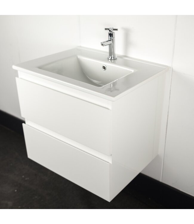 Creavit Sally Badkamermeubel 80cm Hoogglans Wit met keramisch wastafel 2 lades Softclose