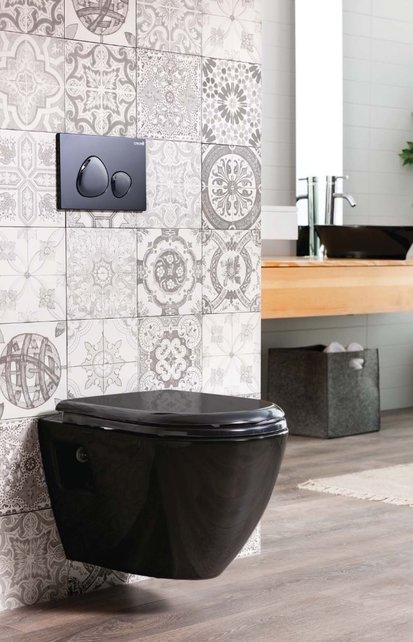 Hangtoilet Glans Zwart met bidet Keramiek Diepspoel Nano Coating EasyClean Creavit Glans Zwart TP325,401 incl toiletbril