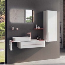 Compleet Badkamermeubel Set Angel 120cm glans wit - Koper incl. Led-Spiegel kolomkast en geborsteld koper Accessoires