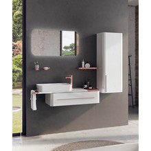Compleet Badkamermeubel Set Angel 120cm glans wit - Koper incl. Led-Spiegel kolomkast en geborsteld koper Accessoires