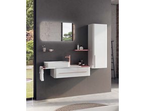 Compleet Badkamermeubel Set Angel 120cm glans wit - Koper incl. Led-Spiegel kolomkast en geborsteld koper Accessoires