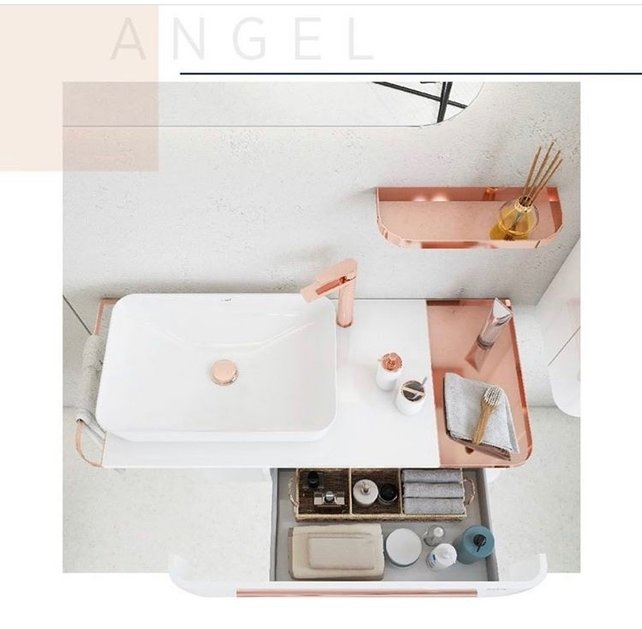 Compleet Badkamermeubel Set Angel 120cm glans wit - Koper incl. Led-Spiegel kolomkast en geborsteld koper Accessoires Compleet Badkamermeubel Set Angel 120cm glans wit - Koper incl. Led-Spiegel kolomkast en geborsteld koper Accessoires