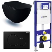 Compleet Set Geberit UP320 met Creavit Hangtoilet Freedom met bidet Mat Zwart incl. Toiletbril met of zonder spoelrand