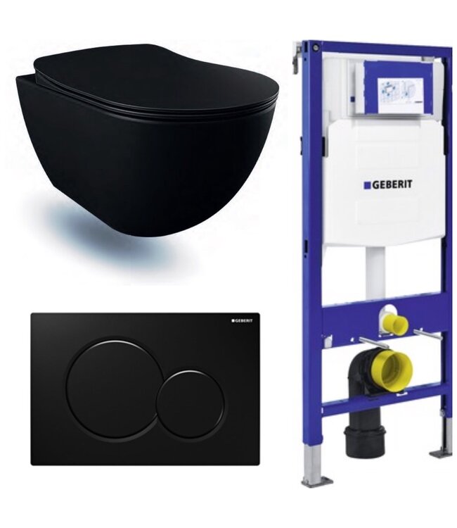 Compleet Set Geberit UP320 met Creavit Hangtoilet Freedom met bidet Mat Zwart incl. Toiletbril met of zonder spoelrand