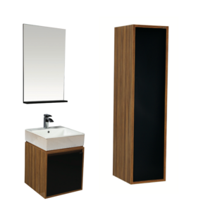 Badkamermeubel set Mass Bruin Zwart 50x85x50 cm incl. Onderkast, Spiegel + tablet en Hangkast Creavit