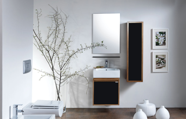 Badkamermeubel set Mass Bruin Zwart 50x85x50 cm incl. Onderkast, Spiegel + tablet en Hangkast Creavit