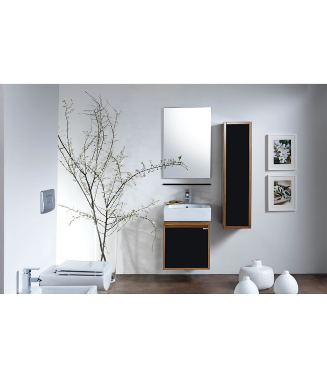 CREAVIT Badkamermeubel set Mass Bruin Zwart 50x85x50 cm incl. Onderkast, Spiegel + tablet en Hangkast Creavit