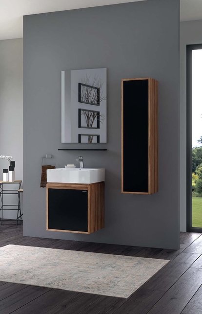 Badkamermeubel set Mass Bruin Zwart 50x85x50 cm incl. Onderkast, Spiegel + tablet en Hangkast Creavit