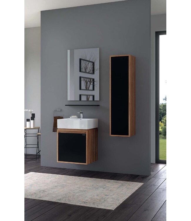 CREAVIT Badkamermeubel set Mass Bruin Zwart 50x85x50 cm incl. Onderkast, Spiegel + tablet en Hangkast Creavit