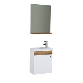 Fonteinkast Compleet Set Elma Eiken/Wit met onderkast spiegel en Keramisch Wastafel 44x54x25 cm Creavit