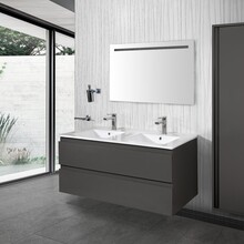 Creavit Sally Badkamermeubel Mat Grijs 120cm met keramische wastafel dubbele wasbak 2 lades Softclose