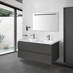 Creavit Sally Badkamermeubel Mat Grijs 120cm met keramische wastafel dubbele wasbak 2 lades Softclose