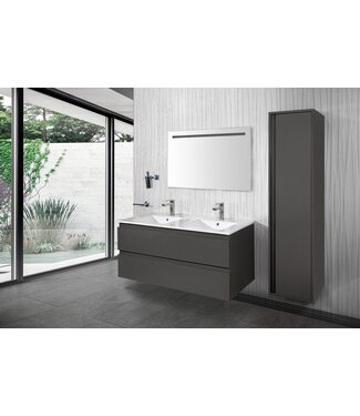 CREAVIT Creavit Sally Badkamermeubel Mat Grijs 120cm met keramische wastafel dubbele wasbak 2 lades Softclose