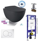 Compleet Geberit UP320 Set Hangtoilet Creavit Mat Antraciet met bidet Randloos