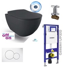 Compleet Geberit UP320 Set Hangtoilet Creavit Mat Antraciet met bidet Randloos