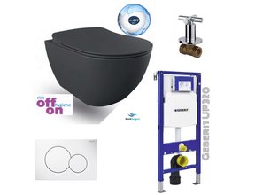 Compleet Geberit UP320 Set Hangtoilet Creavit Mat Antraciet met bidet Randloos