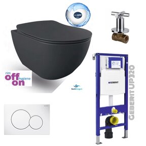 Compleet Geberit UP320 Set Hangtoilet Creavit Mat Antraciet met bidet Randloos