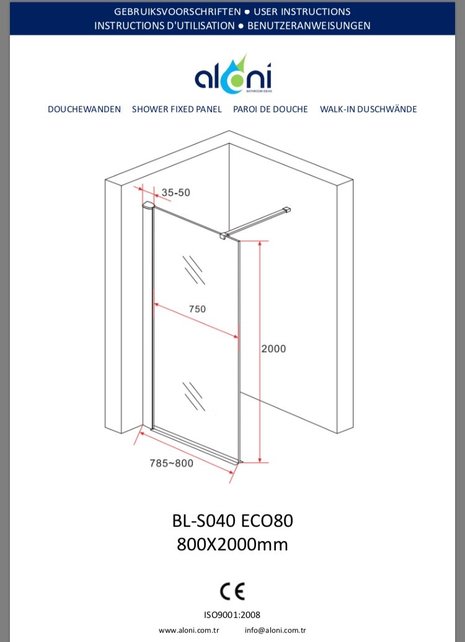 Inloopdouche Douchewand Rookglas 80x200cm 8mm veiligheidsglas Zwart mat Profiel
