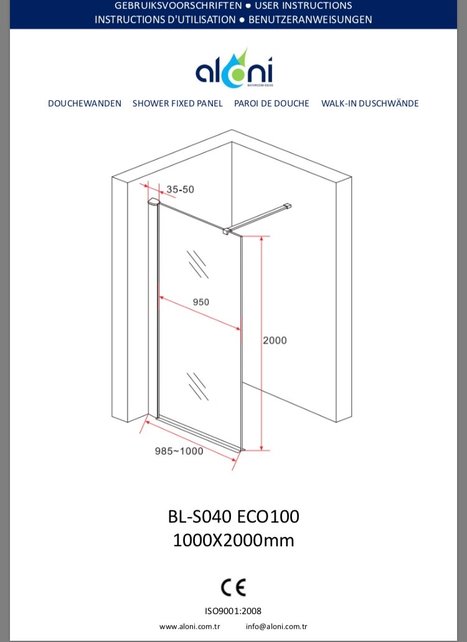 Inloopdouche Douchewand Rookglas 100x200cm 8mm veiligheidsglas Zwart mat Profiel