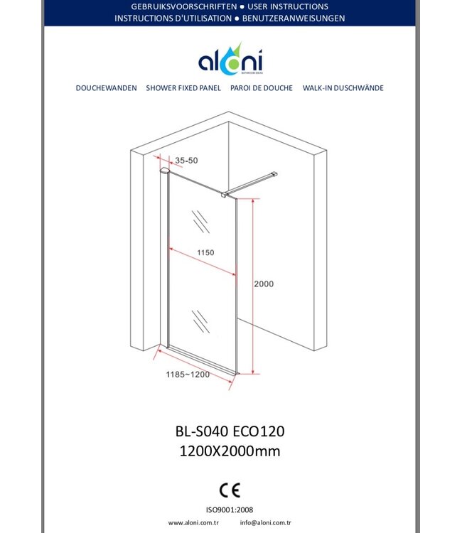 Inloopdouche Douchewand Rookglas 120x200cm 8mm veiligheidsglas Zwart mat Profiel