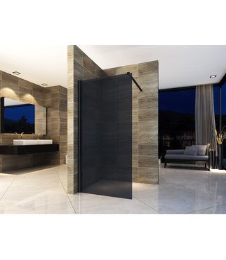 CREAVIT Douchewand Inloopdouche Rookglas 140x200cm 8mm veiligheidsglas Zwart mat Profiel