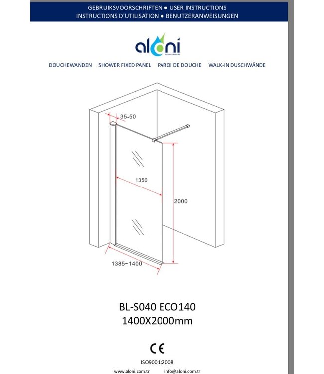 CREAVIT Douchewand Inloopdouche Rookglas 140x200cm 8mm veiligheidsglas Zwart mat Profiel