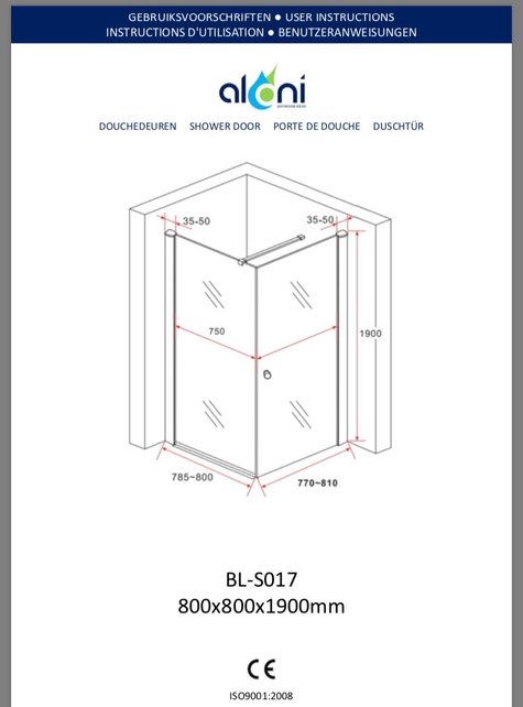 Douchecabine Azura 80x80x190cm Helderglas nano-coating anti-kalk 6mm Veiligheidsglas