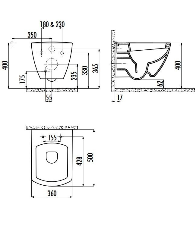 Creavit TP326 Hangtoilet met bidet Design glans Wit incl. Toiletbril