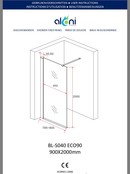 Inloopdouche 90x200cm ECO Helder / Mat Glas Douchewand Veiligheidsglas 8mm met Antikalk 200cm
