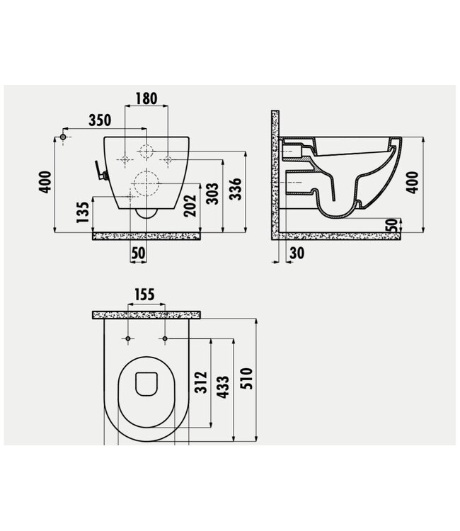 Randloos Hangtoilet Wit met bidet geïntegreerd bidetkraan Warm-Koud