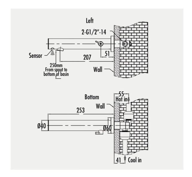 Automatische Sensorkraan Wastafelkraan infrarood inbouw Creavit Designkran chroom Sensorkraan inbouw 207mm