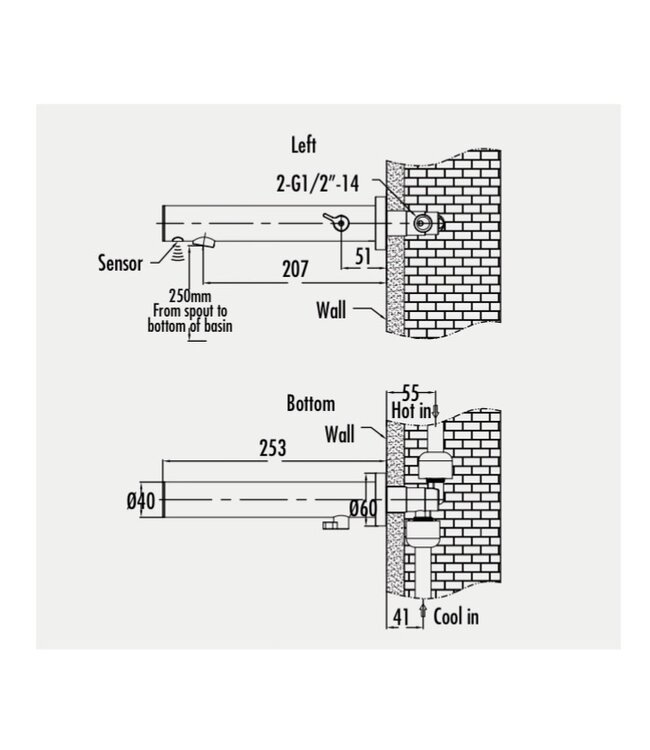 Automatische Sensorkraan Wastafelkraan infrarood inbouw Creavit Designkran chroom Sensorkraan inbouw 207mm