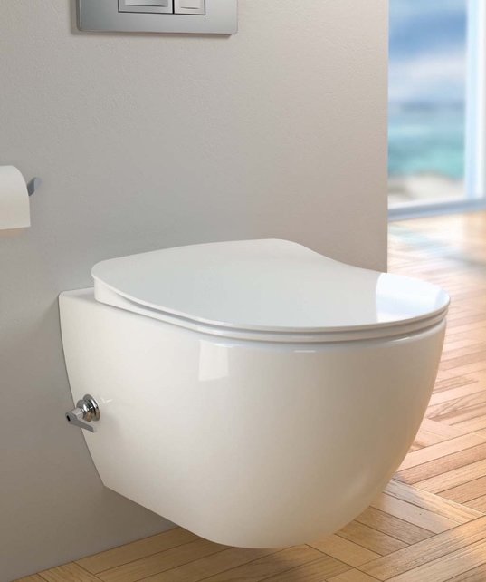 Hangtoilet met Bidet Randloos met geïntegreerd Koud kraan incl. softclose toiletbril