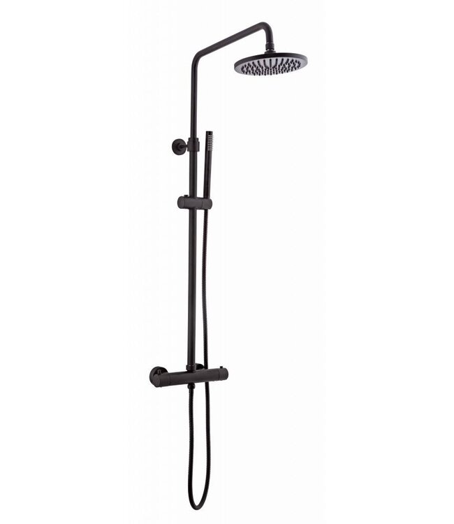 Opbouw regendouche set Effeze Mat Zwart 20cm rond hoofddouche op de hoogte verstelbaar