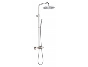 Regendouche set Ferrara Opbouw RVS met Thermostaatkraan Rond Glijstang Regendouche 20cm Handdouche