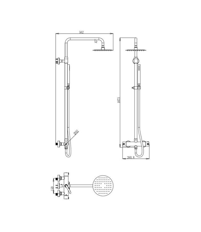 Regendouche set Ferrara Opbouw RVS met Thermostaatkraan Rond Glijstang Regendouche 20cm Handdouche