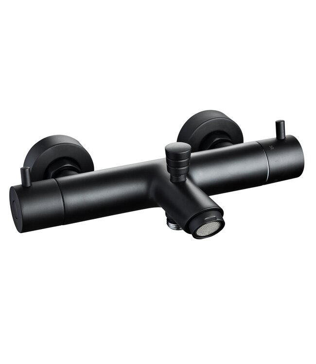 SaniPro Badkraan Mat Zwart Thermostatisch Rond 15HOH Inclusief s-koppelingen