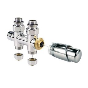 Thermostatische onderblok H-Blok 2-pijps Radiatorkraan Recht Chroom 1/2Mx16/2 M30