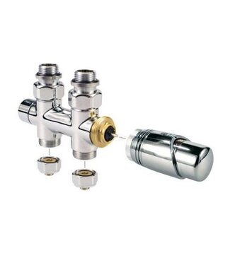 BELRAD Thermostatische onderblok H-Blok 2-pijps Radiatorkraan Recht Chroom 1/2Mx16/2 M30