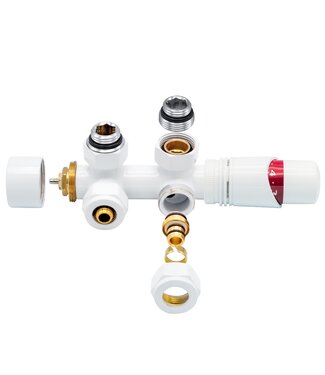 BELRAD Thermostatische H-Blok 2-pipjs Radiatorkraan Haaks Wit 1/2Mx16/2 M30