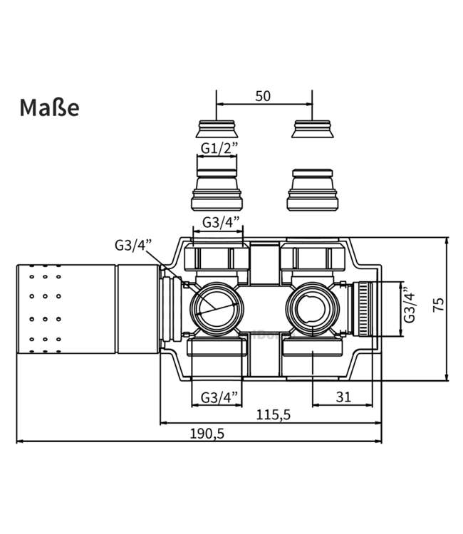 Flexo Design Radiatorkraan blok Wit  incl. Klemkop 4 in 1 van Simplex 1/2Mx3/4M