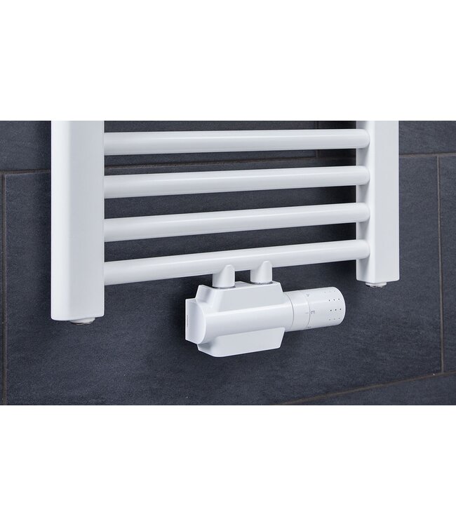 Flexo Design Radiatorkraan blok Wit  incl. Klemkop 4 in 1 van Simplex 1/2Mx3/4M