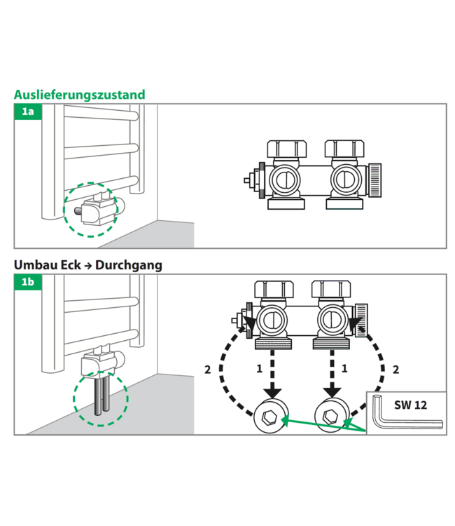 Flexo Design Radiatorkraan blok Wit  incl. Klemkop 4 in 1 van Simplex 1/2Mx3/4M