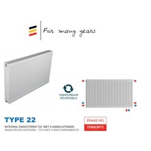 Belrad Integraal Radiatoren T22 met 6 aansluitingen omkeerbaar 300x800mm t/m 3000mm