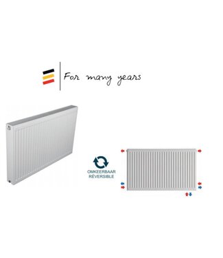 BELRAD Belrad Integraal Radiatoren Paneel radiator Type22 600x400mm met 6 aansluitingen omkeerbaar afmetingen t/m 2400mm