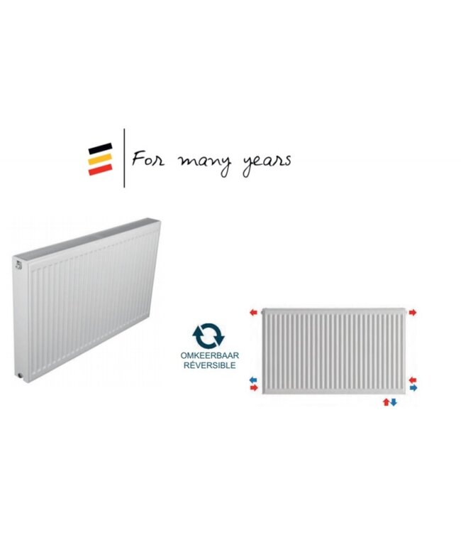 Belrad Integraal Radiatoren Paneel radiator Type22 700x500mm met 6 aansluitingen omkeerbaar afmetingen t/m 1200mm