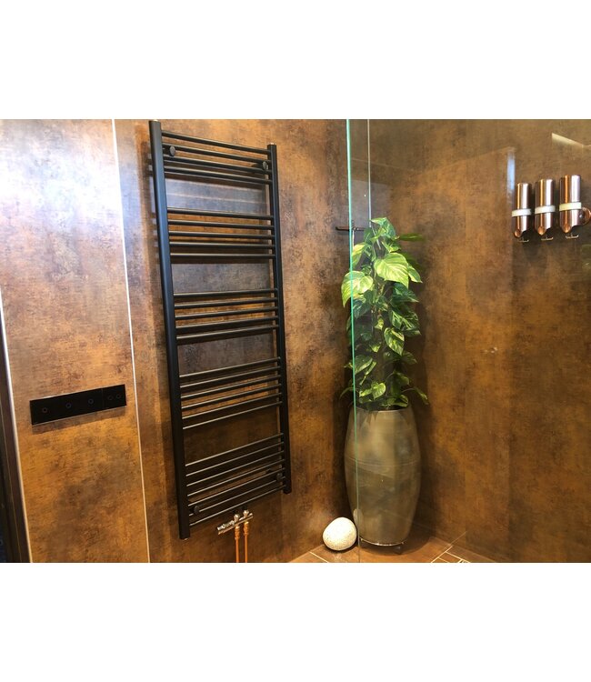 Handdoekradiator 160x60 cm Zwart Mat Geborsteld 828  Watt Midden aansluiting - Links Rechts