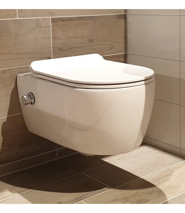 Randloos Hangtoilet met geintegreerde bidetkraan Koud 54x36cm incl. softclose toiletbril