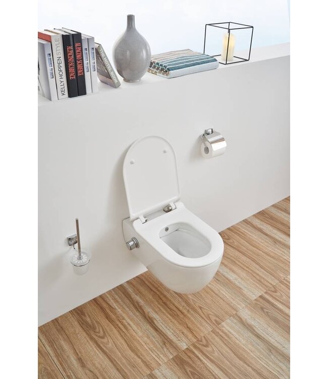 Randloos Hangtoilet met geintegreerde bidetkraan Koud 54x36cm incl. softclose toiletbril