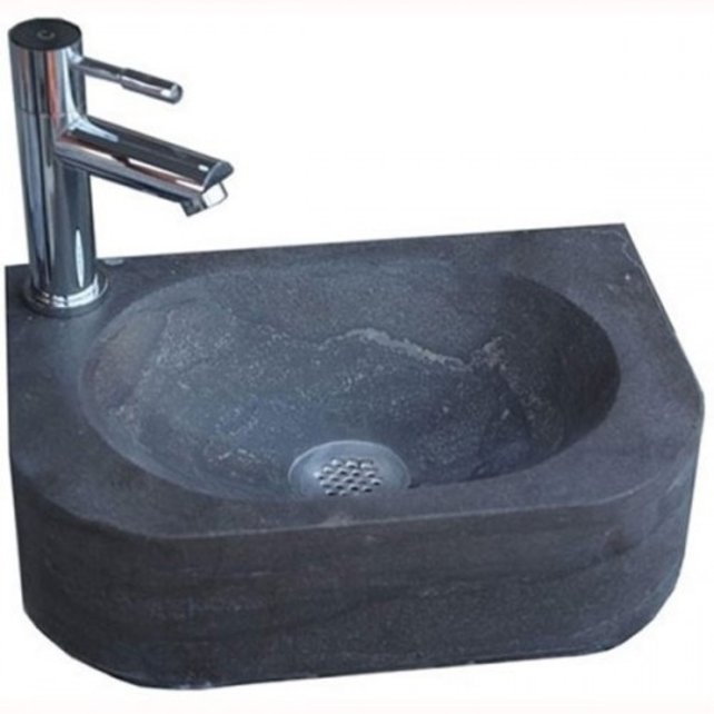 Fontein Toilet Halfrond Links 35x24x10cm Natuursteen Antraciet Kraangat Rechts / Links